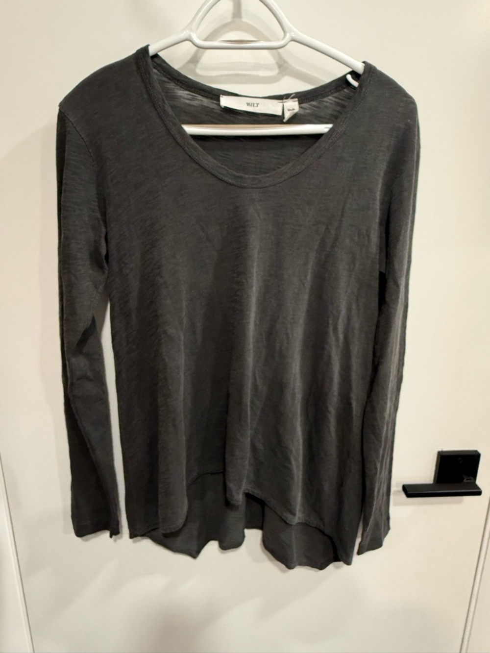 Wilt Gray Scoop Neck Long Sleeve High-Low Cotton Shirt XS